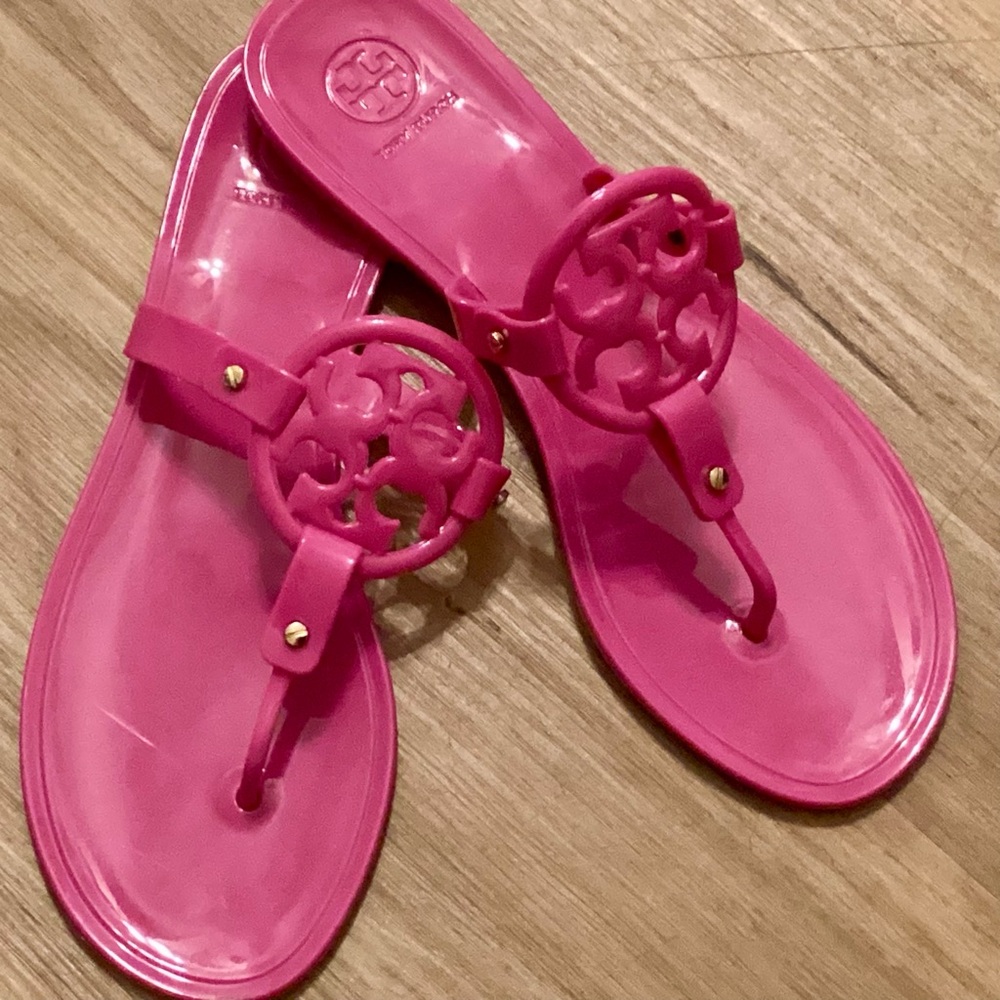 Tory Burch Pink Miller Logo Jelly Sandals